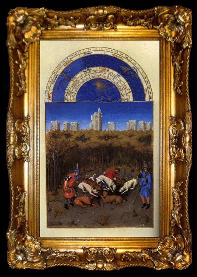 framed  LIMBOURG brothers Les trs riches heures du Duc de Berry: Dcembre (December) sdg, ta009-2